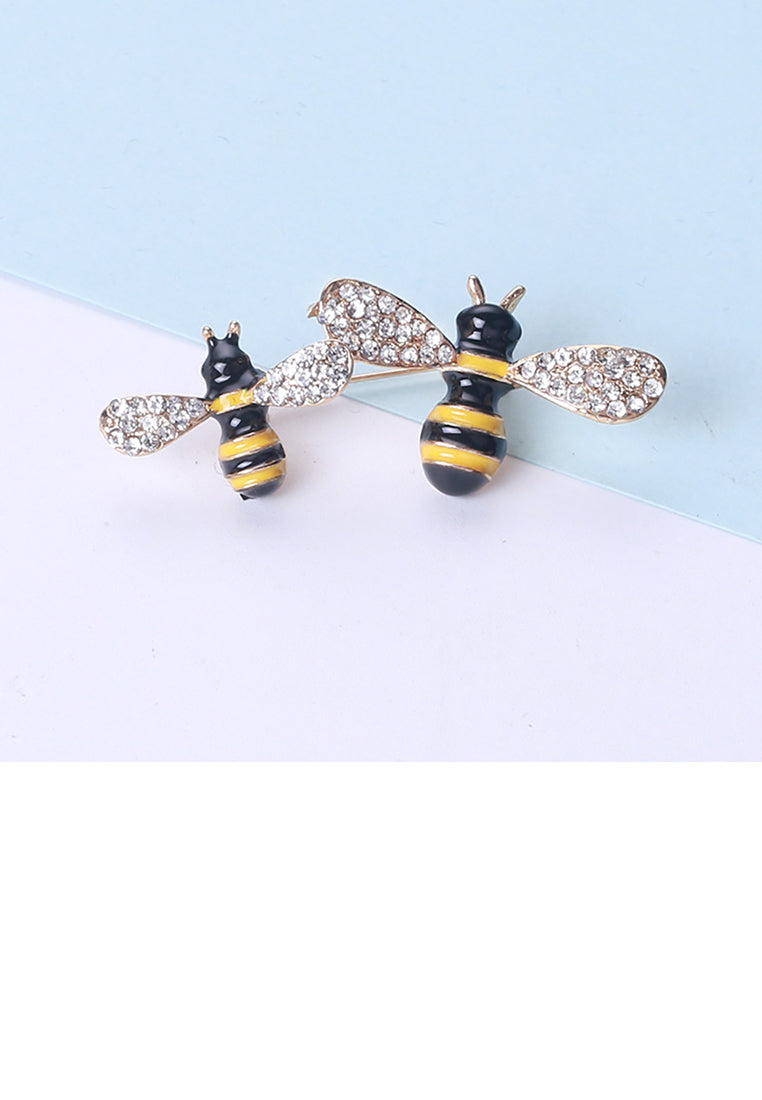 Simple and Lovely Plated Gold Enamel Bee Brooch with Cubic Zirconia - Luxurious Look