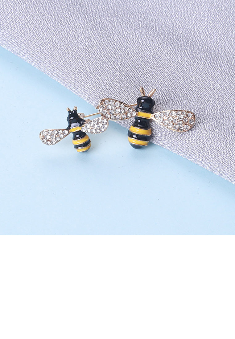 Simple and Lovely Plated Gold Enamel Bee Brooch with Cubic Zirconia - Luxurious Look