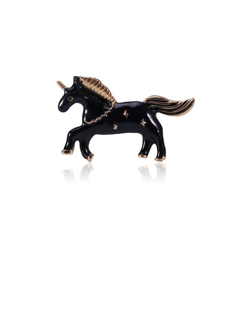Simple and Cute Plated Gold Enamel Black Unicorn Brooch