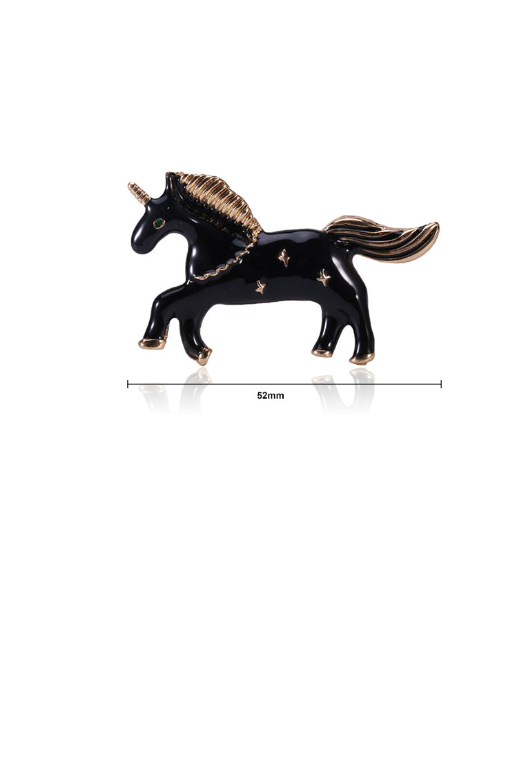 Simple and Cute Plated Gold Enamel Black Unicorn Brooch