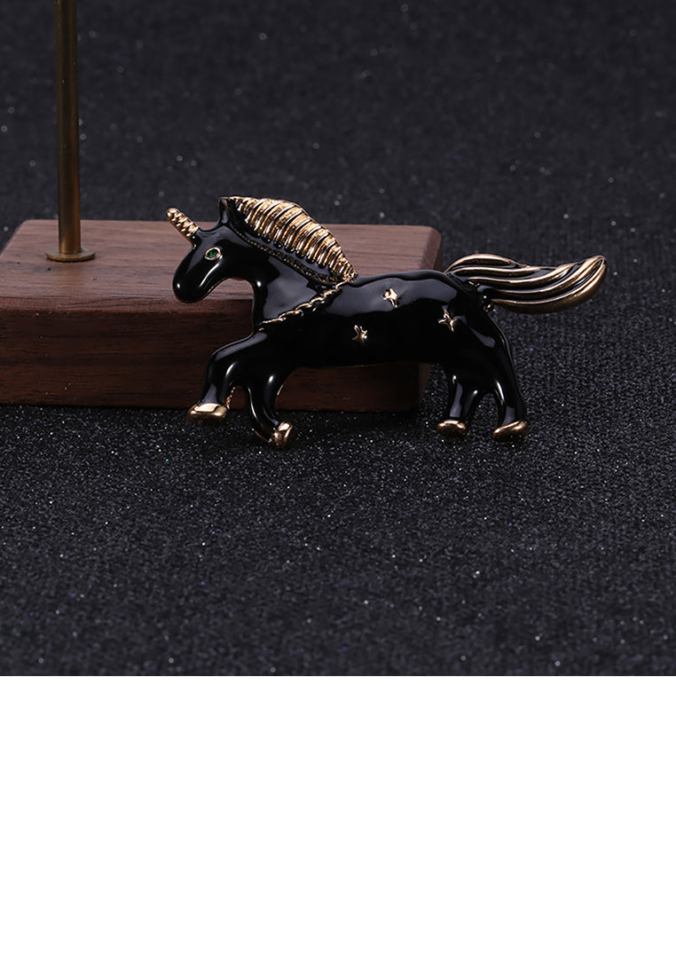 Simple and Cute Plated Gold Enamel Black Unicorn Brooch
