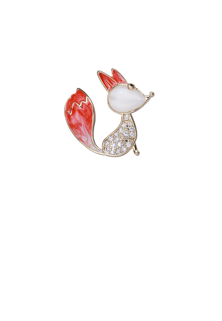 Simple and Cute Plated Gold Fox Imitation Opal Brooch with Cubic Zirconia - Luxurious Look