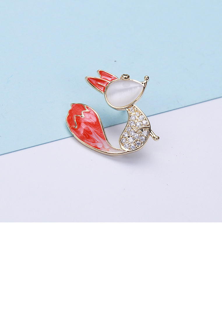 Simple and Cute Plated Gold Fox Imitation Opal Brooch with Cubic Zirconia - Luxurious Look