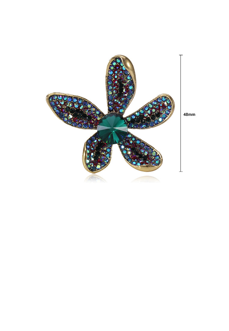 Fashion Bright Plated Gold Flower Brooch with Colorful Cubic Zirconia - Luxurious Look