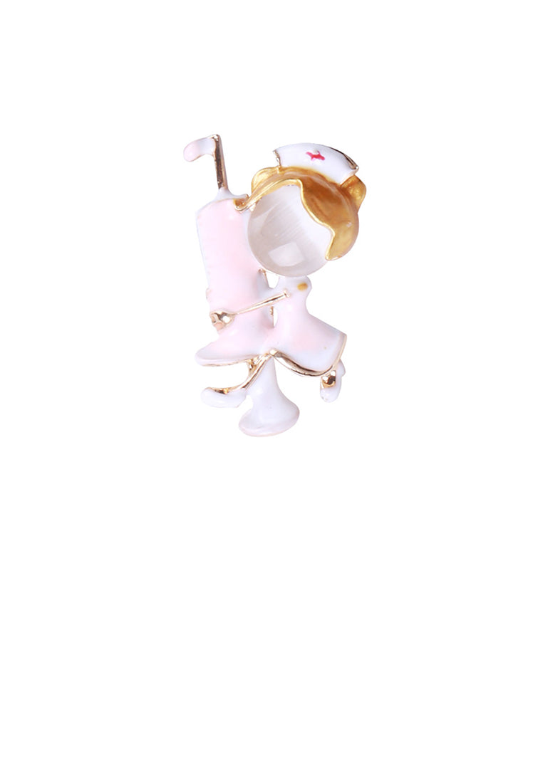 Fashion and Elegant Plated Gold Enamel Pink White Angel Opal Brooch - Vibrant Color