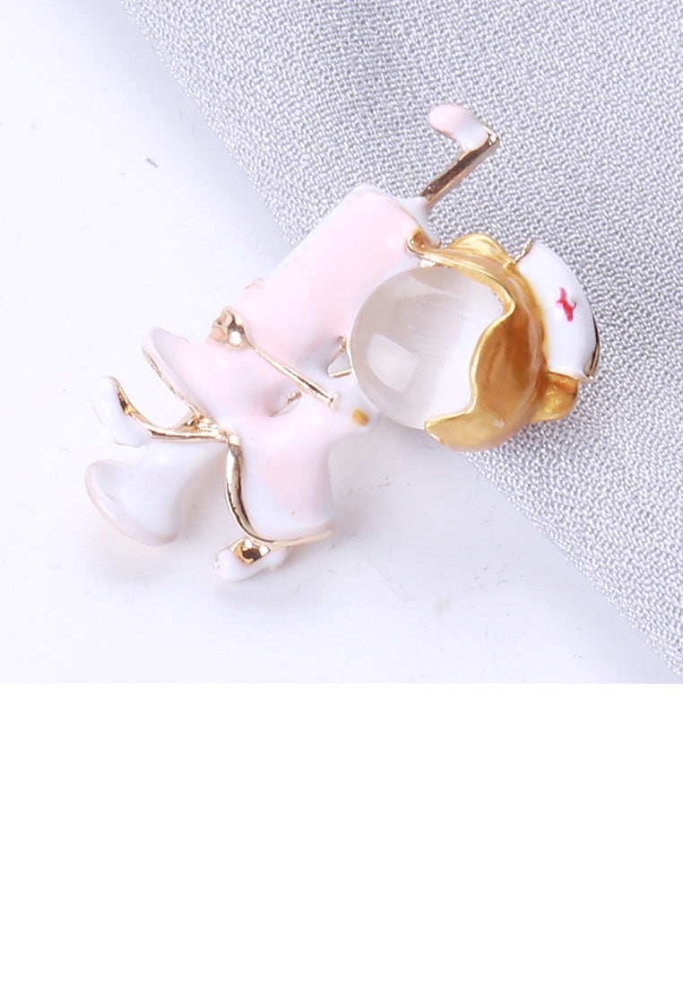 Fashion and Elegant Plated Gold Enamel Pink White Angel Opal Brooch - Vibrant Color