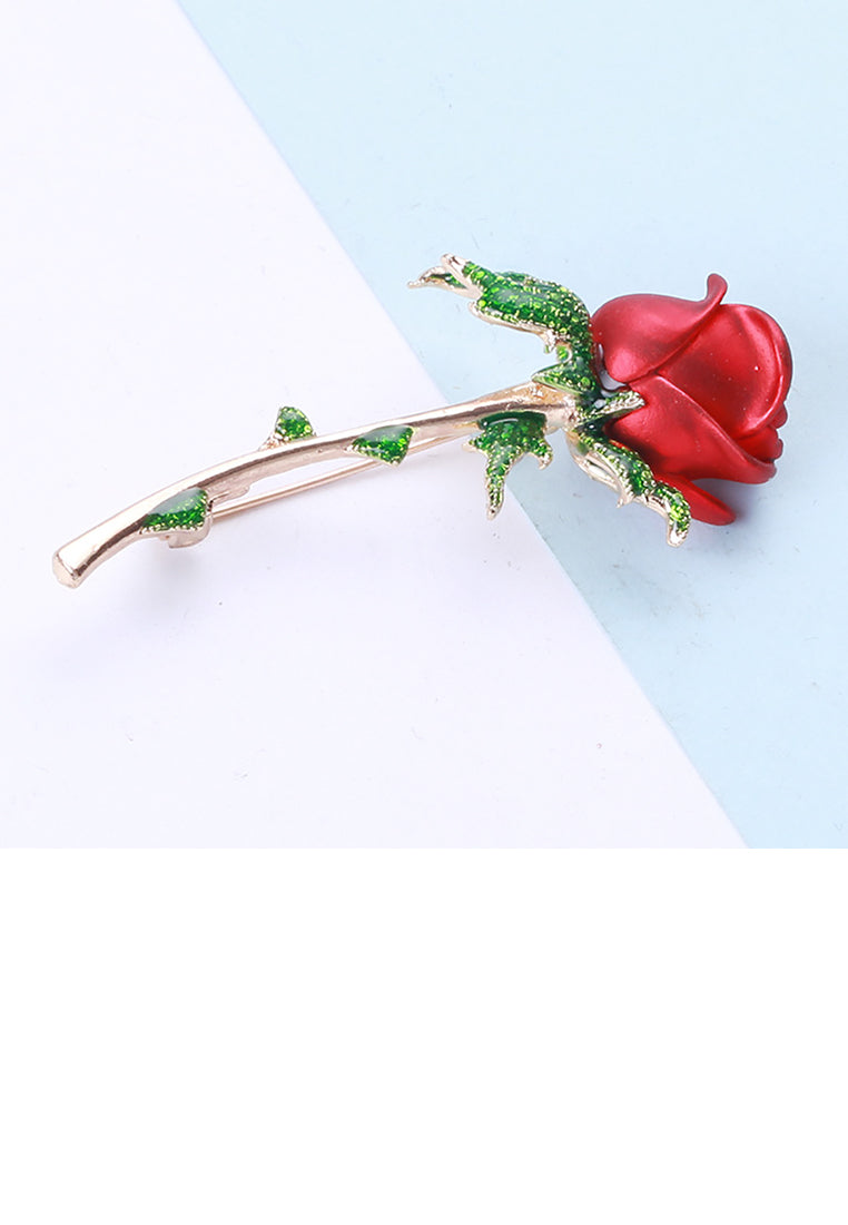 Fashion Simple Plated Gold Enamel Red Rose Brooch - Vibrant Color