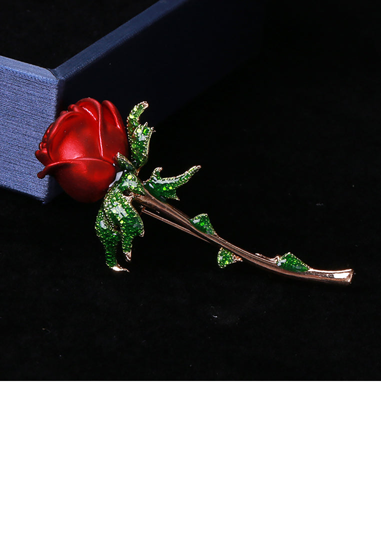 Fashion Simple Plated Gold Enamel Red Rose Brooch - Vibrant Color