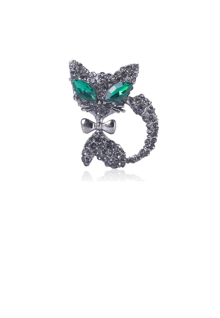 Bright and Cute Plated Black Cat Brooch with Cubic Zirconia - Luxurious Look