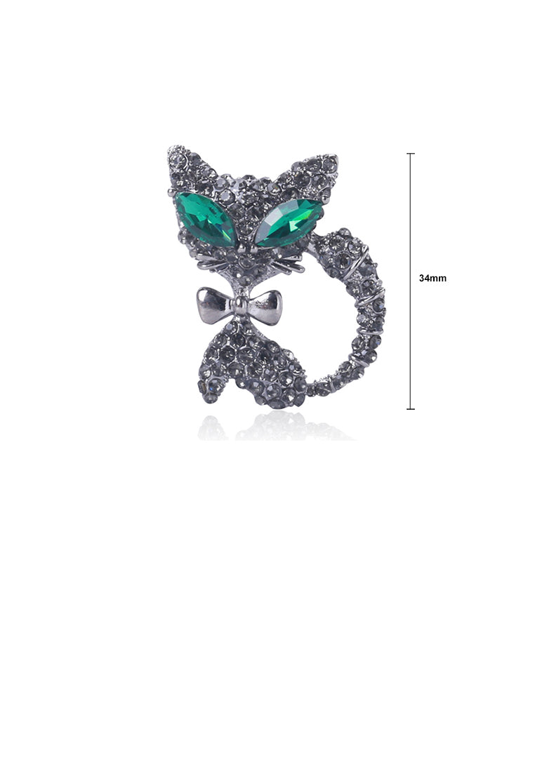 Bright and Cute Plated Black Cat Brooch with Cubic Zirconia - Luxurious Look
