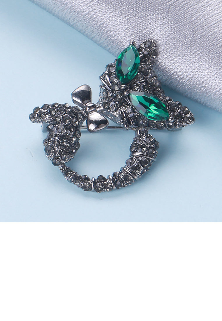 Bright and Cute Plated Black Cat Brooch with Cubic Zirconia - Luxurious Look