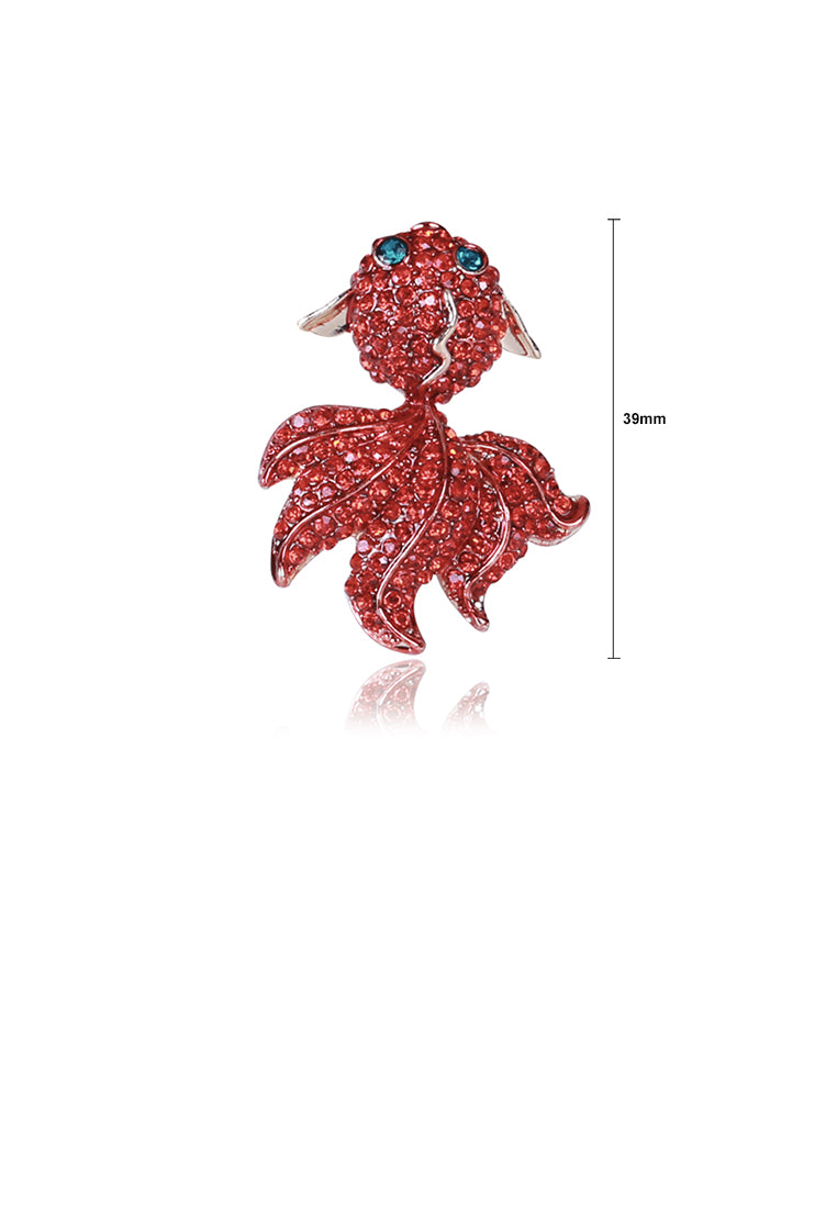Fashion Bright Plated Gold Goldfish Brooch with Red Cubic Zirconia - Luxurious Look - Vibrant Color