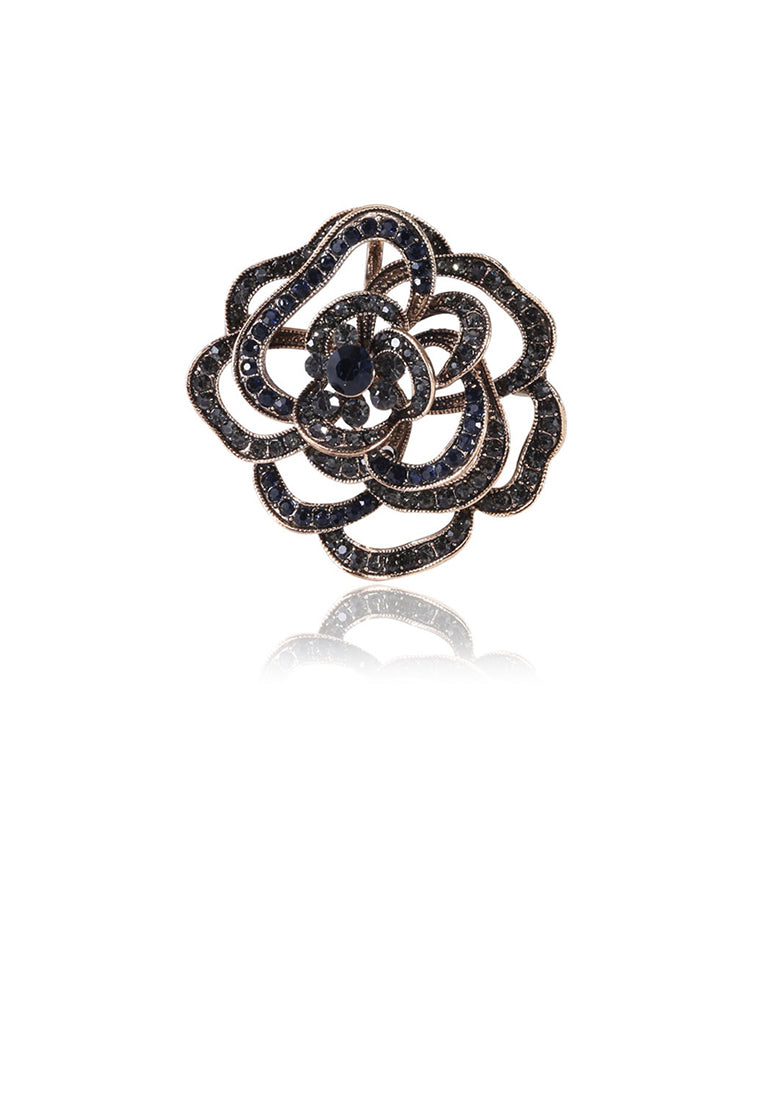 Fashion Simple Plated Gold Hollow Rose Brooch with Black Cubic Zirconia - Luxurious Look
