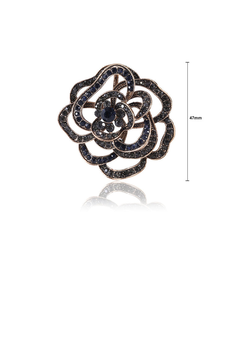 Fashion Simple Plated Gold Hollow Rose Brooch with Black Cubic Zirconia - Luxurious Look