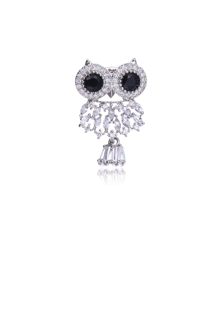 Simple and Cute Owl Brooch with Cubic Zirconia - Luxurious Look