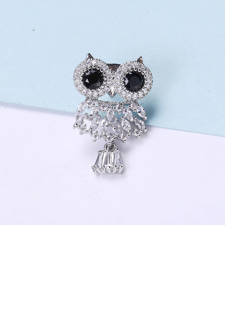 Simple and Cute Owl Brooch with Cubic Zirconia - Luxurious Look
