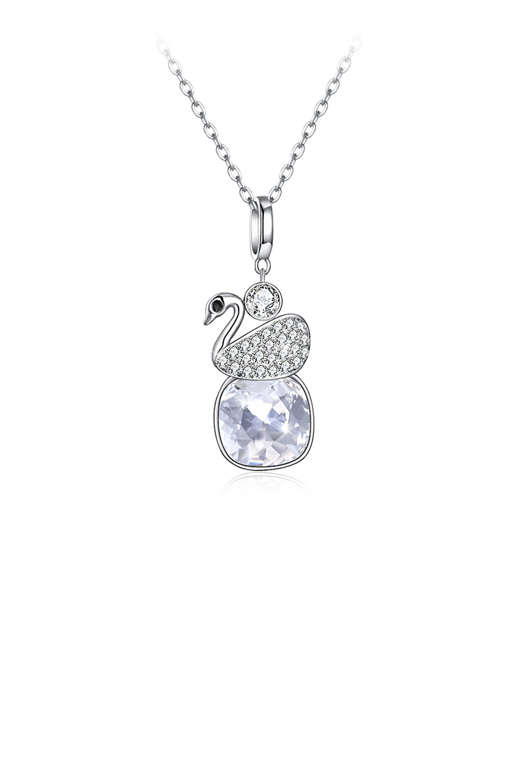 925 Sterling Silver Elegant Swan Geometric Pendant with White Austrian Element Crystal and Necklace