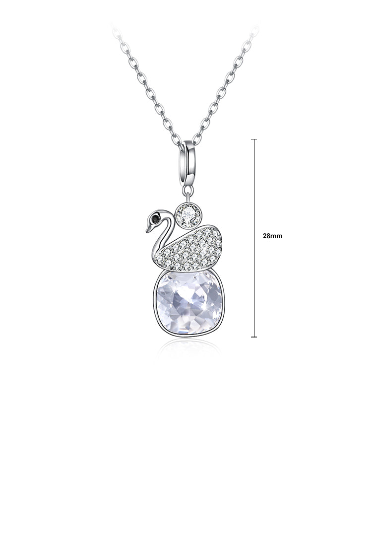925 Sterling Silver Elegant Swan Geometric Pendant with White Austrian Element Crystal and Necklace