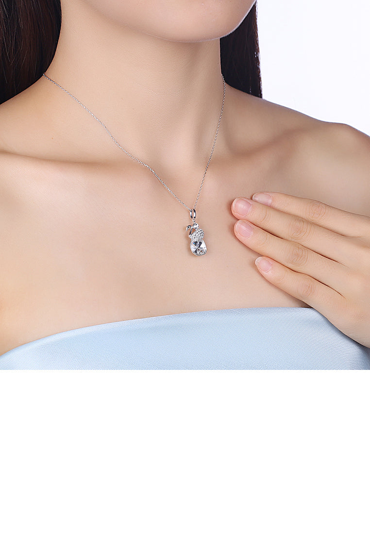 925 Sterling Silver Elegant Swan Geometric Pendant with White Austrian Element Crystal and Necklace