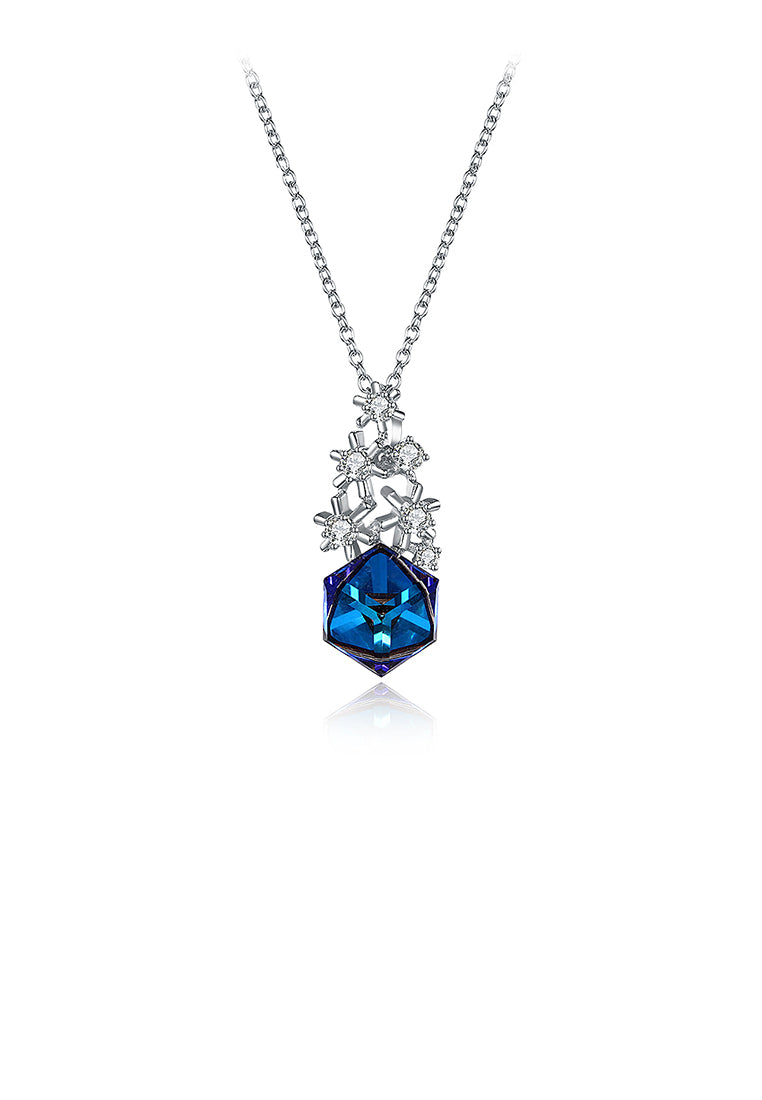 925 Sterling Silver Snowflake Pendant with Blue Austrian Element Crystal and Necklace