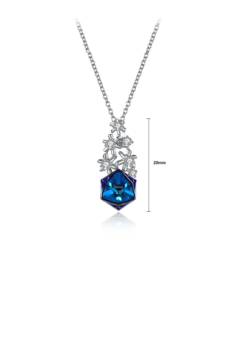 925 Sterling Silver Snowflake Pendant with Blue Austrian Element Crystal and Necklace