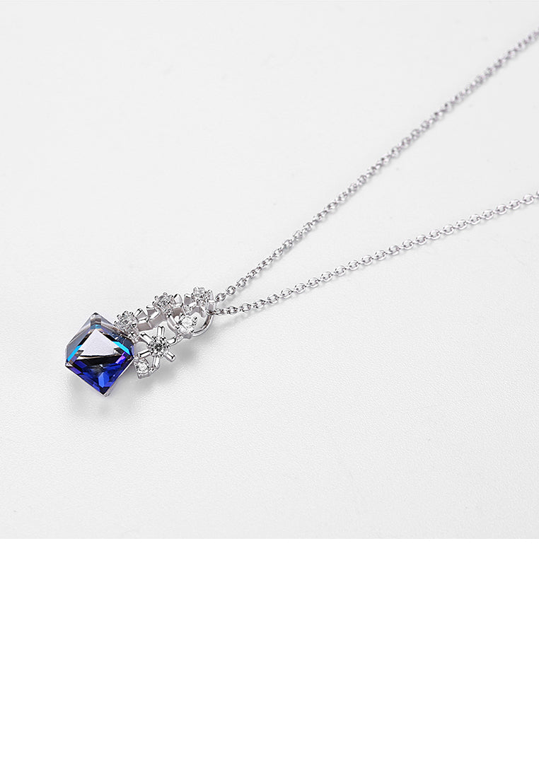 925 Sterling Silver Snowflake Pendant with Blue Austrian Element Crystal and Necklace