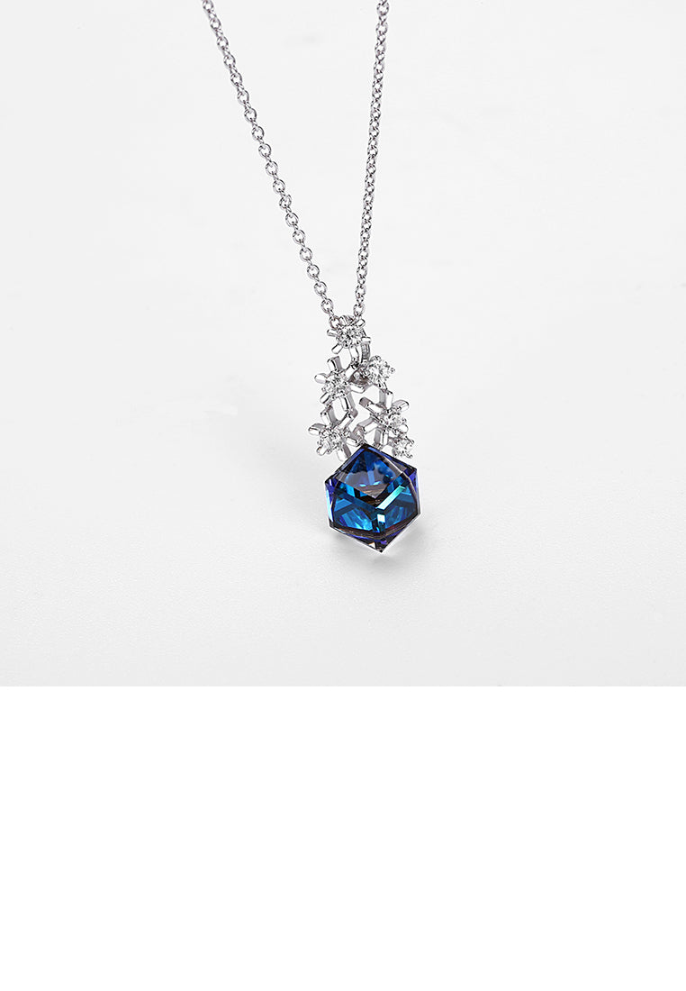 925 Sterling Silver Snowflake Pendant with Blue Austrian Element Crystal and Necklace