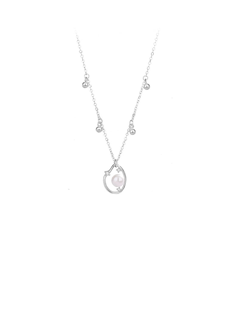 925 Sterling Silver Fashion and Elegant Water Drop-shaped Imitation Pearl Pendant with Cubic Zirconia and Necklace - Luxurious Look