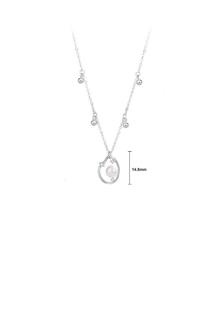 925 Sterling Silver Fashion and Elegant Water Drop-shaped Imitation Pearl Pendant with Cubic Zirconia and Necklace - Luxurious Look