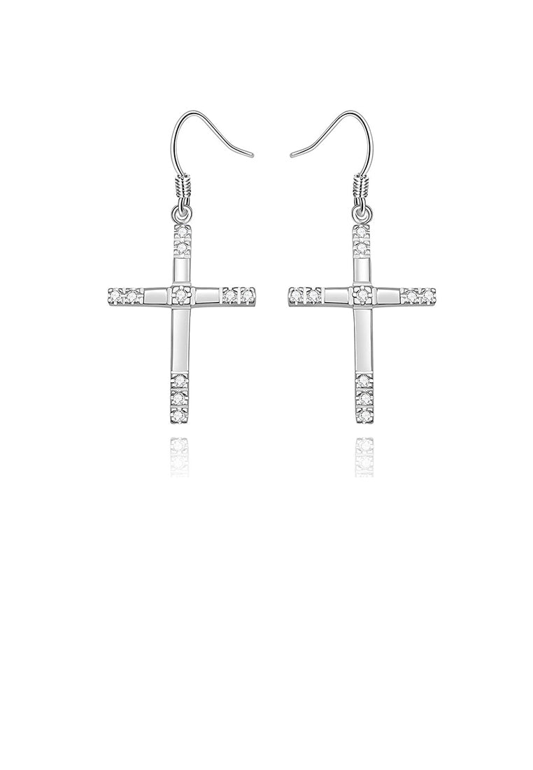 Silver Plated Simple Elegant Fashion Cross Cubic Zircon Earrings