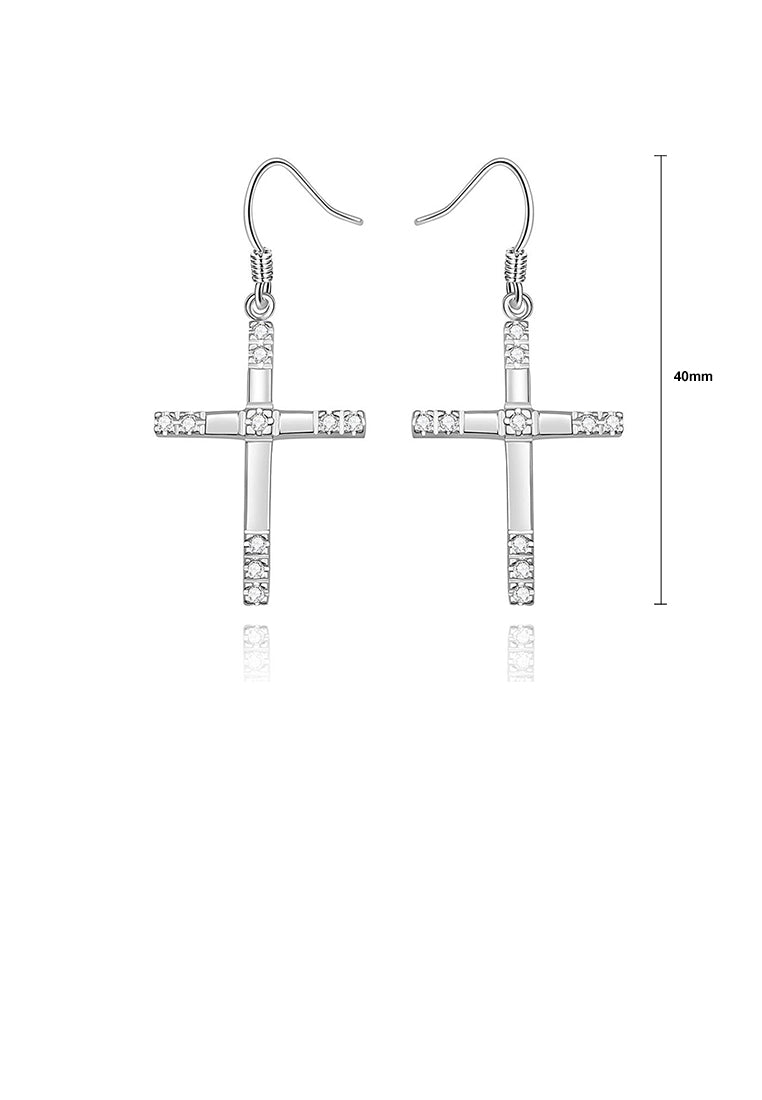 Silver Plated Simple Elegant Fashion Cross Cubic Zircon Earrings