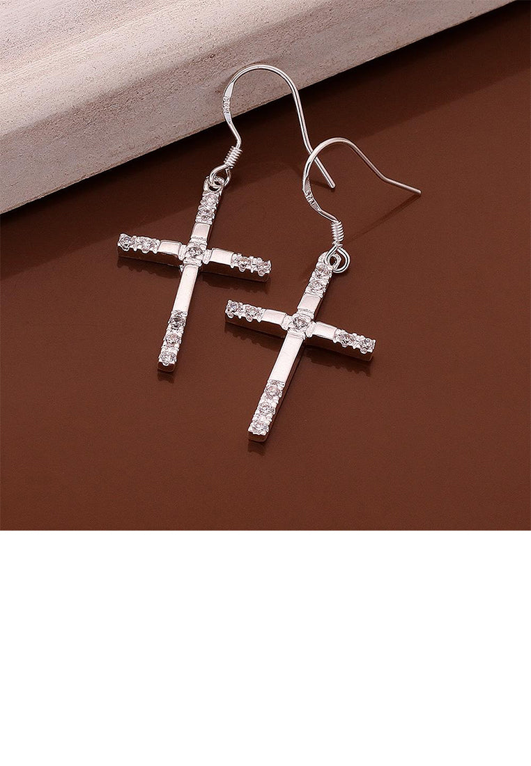 Silver Plated Simple Elegant Fashion Cross Cubic Zircon Earrings
