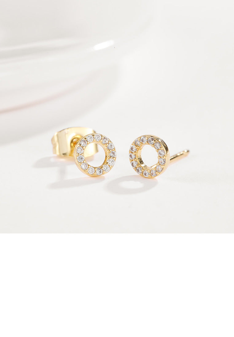 Simple Plated Gold Geometric Hollow Round Cubic Zircon Stud Earrings