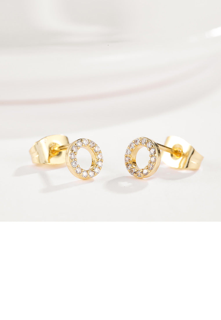 Simple Plated Gold Geometric Hollow Round Cubic Zircon Stud Earrings