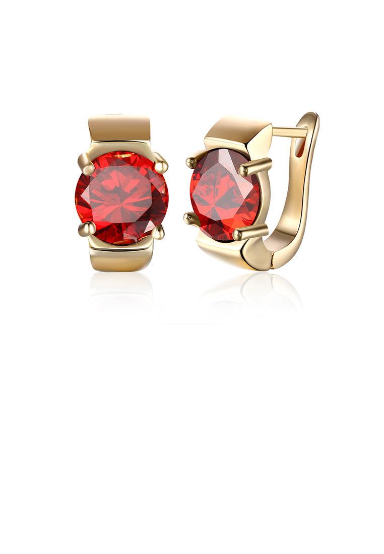 Fashion Elegant Plated Champagne Gold Geometric Red Cubic Zircon Earrings - Vibrant Color