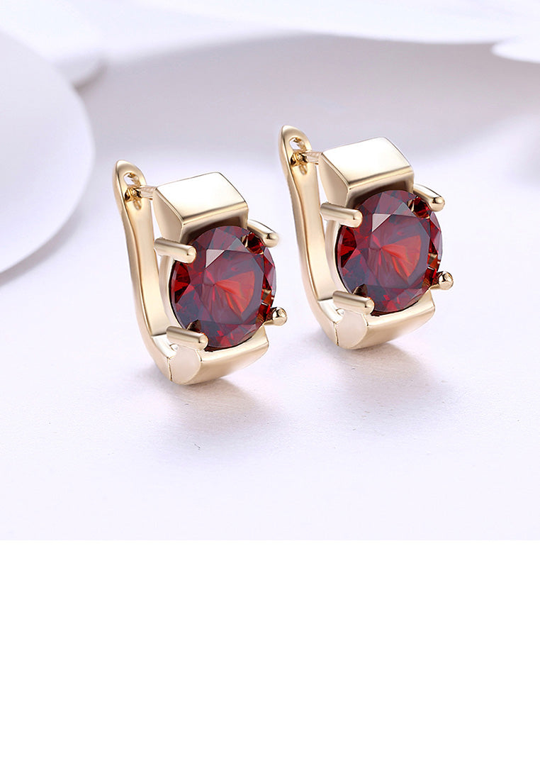Fashion Elegant Plated Champagne Gold Geometric Red Cubic Zircon Earrings - Vibrant Color
