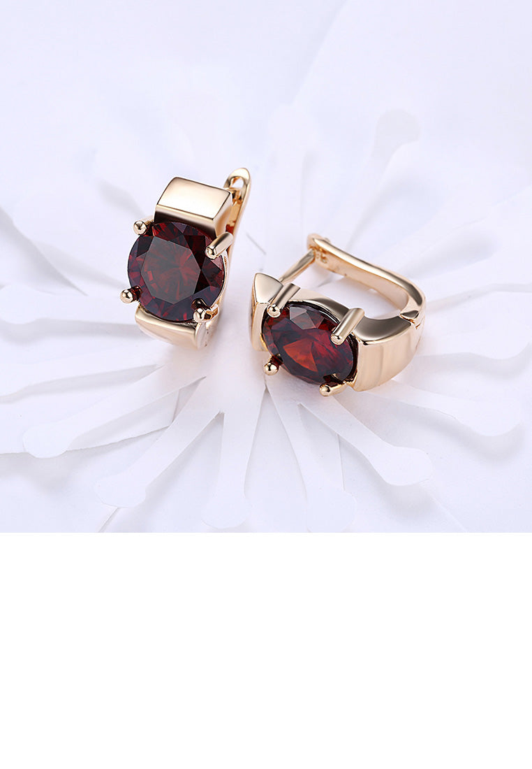 Fashion Elegant Plated Champagne Gold Geometric Red Cubic Zircon Earrings - Vibrant Color