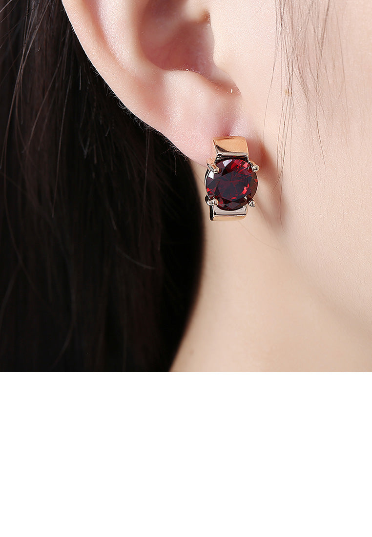 Fashion Elegant Plated Champagne Gold Geometric Red Cubic Zircon Earrings - Vibrant Color