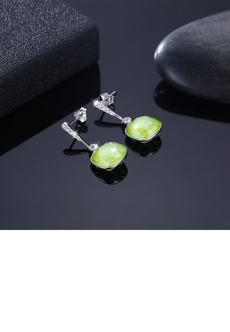 925 Sterling Silver Elegant Fashion Simple Sparkling Green Austrian element Crystal Earrings