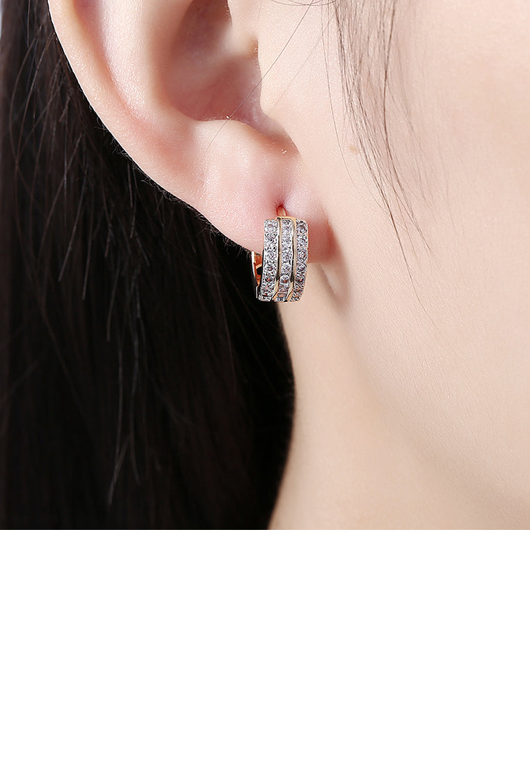 Brilliant Fashion Plated Champagne Gold Geometric Round Cubic Zircon Earrings