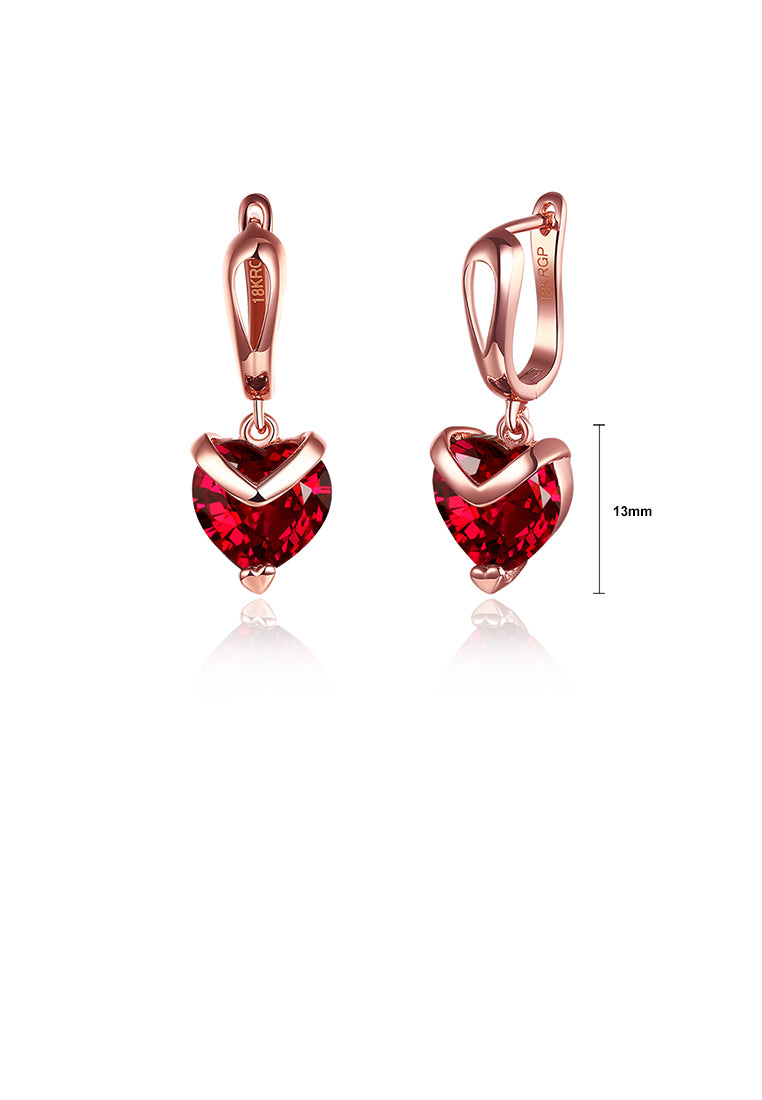 Fashion Simple Plated Rose Gold Red Cubic Zircon Heart Earrings - Vibrant Color