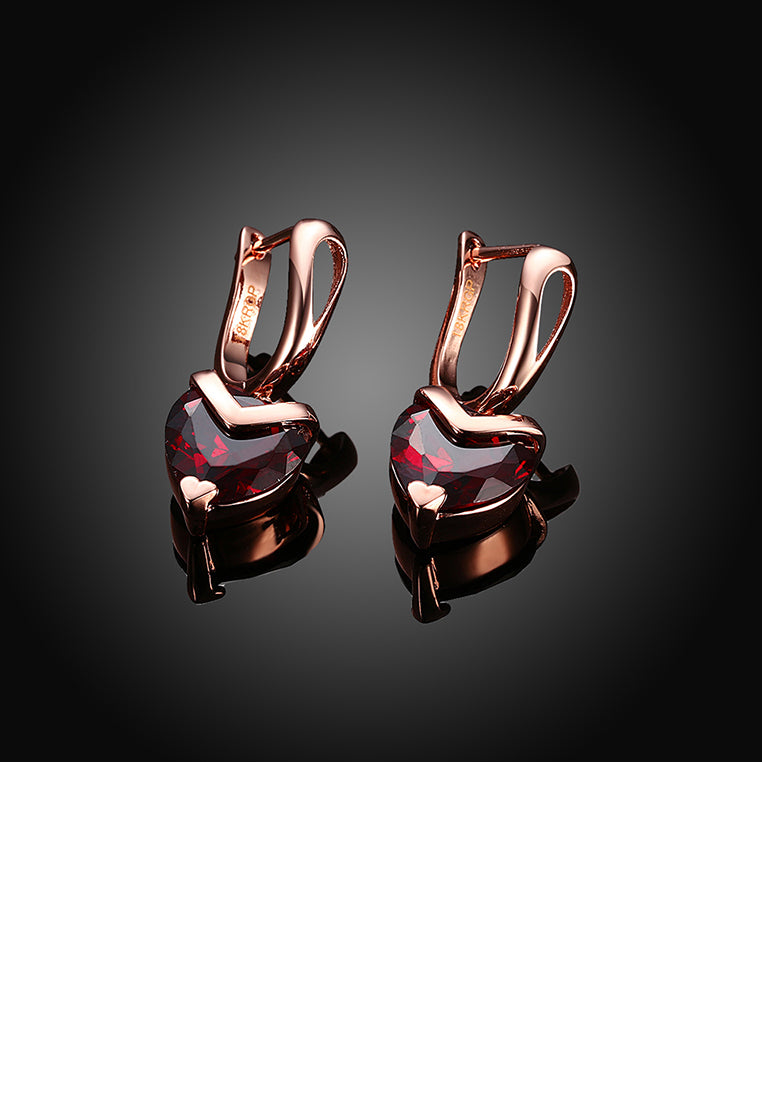 Fashion Simple Plated Rose Gold Red Cubic Zircon Heart Earrings - Vibrant Color