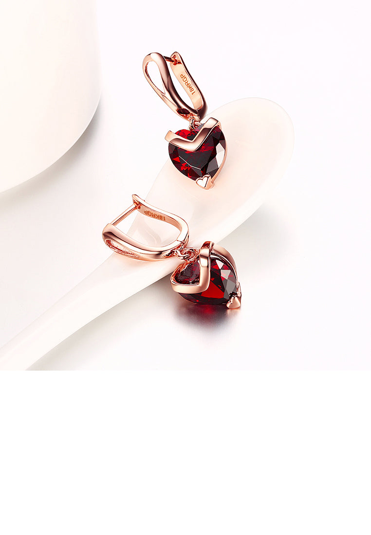 Fashion Simple Plated Rose Gold Red Cubic Zircon Heart Earrings - Vibrant Color
