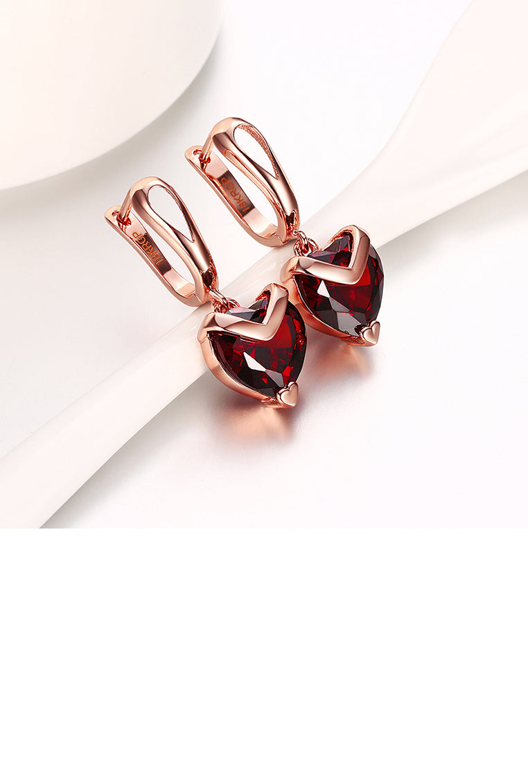 Fashion Simple Plated Rose Gold Red Cubic Zircon Heart Earrings - Vibrant Color