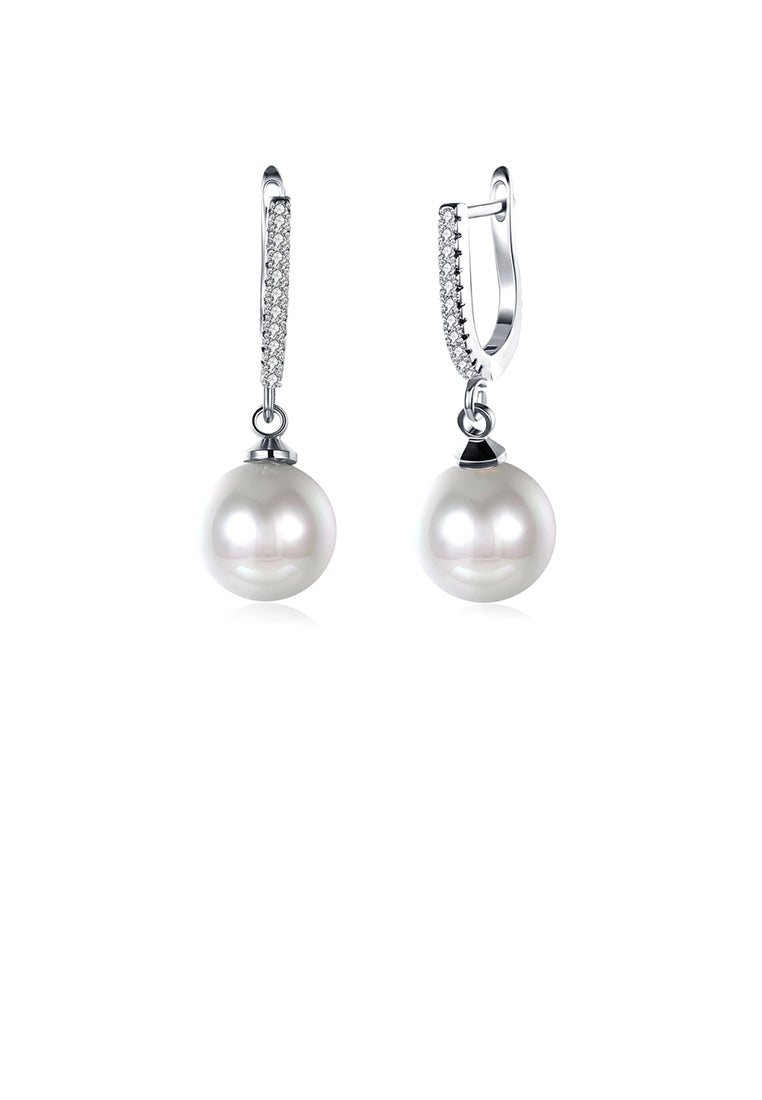 Elegant Fashion Pearl Earrings with White Austrian Element Crystal - Luxurious Look