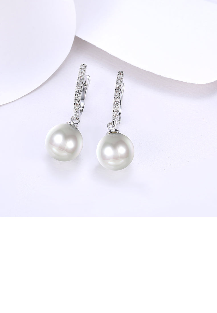 Elegant Fashion Pearl Earrings with White Austrian Element Crystal - Luxurious Look