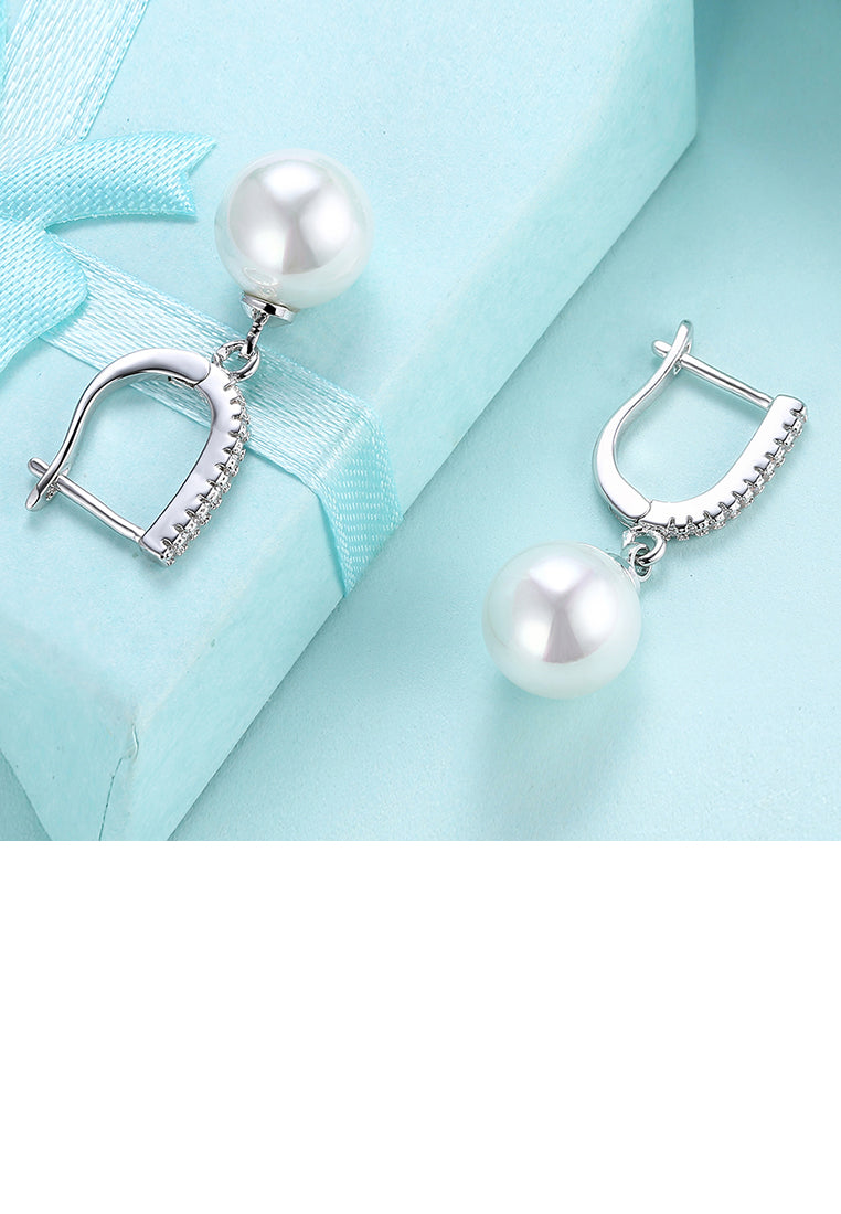 Elegant Fashion Pearl Earrings with White Austrian Element Crystal - Luxurious Look