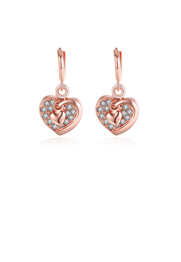 Romantic Plated Rose Gold Heart Earrings with Austrian Element Crystal