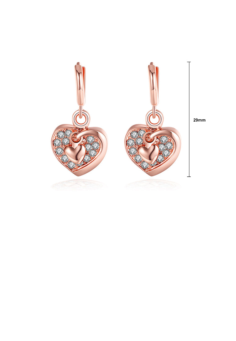 Romantic Plated Rose Gold Heart Earrings with Austrian Element Crystal
