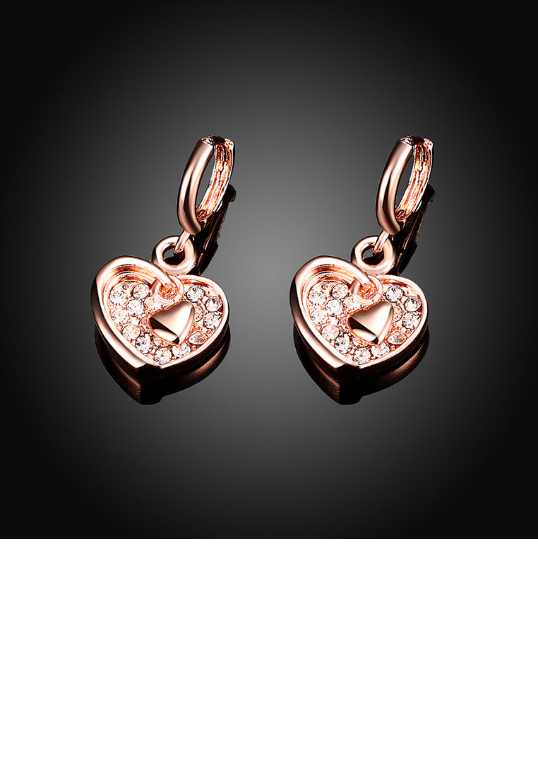 Romantic Plated Rose Gold Heart Earrings with Austrian Element Crystal